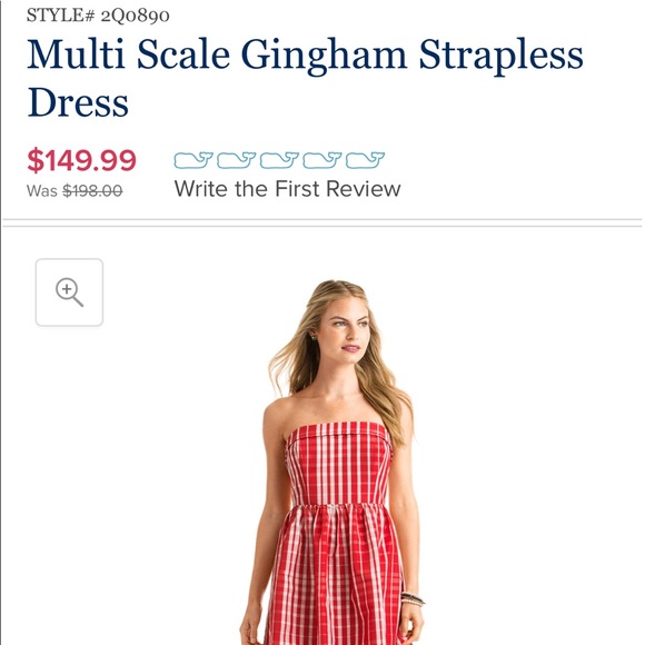 Vineyard Vines Gingham Red Strapless Dress - Picture 2 of 8